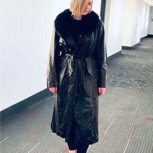 Women’s real leather trench, black genuine sheepskin leather coat, luxury coat